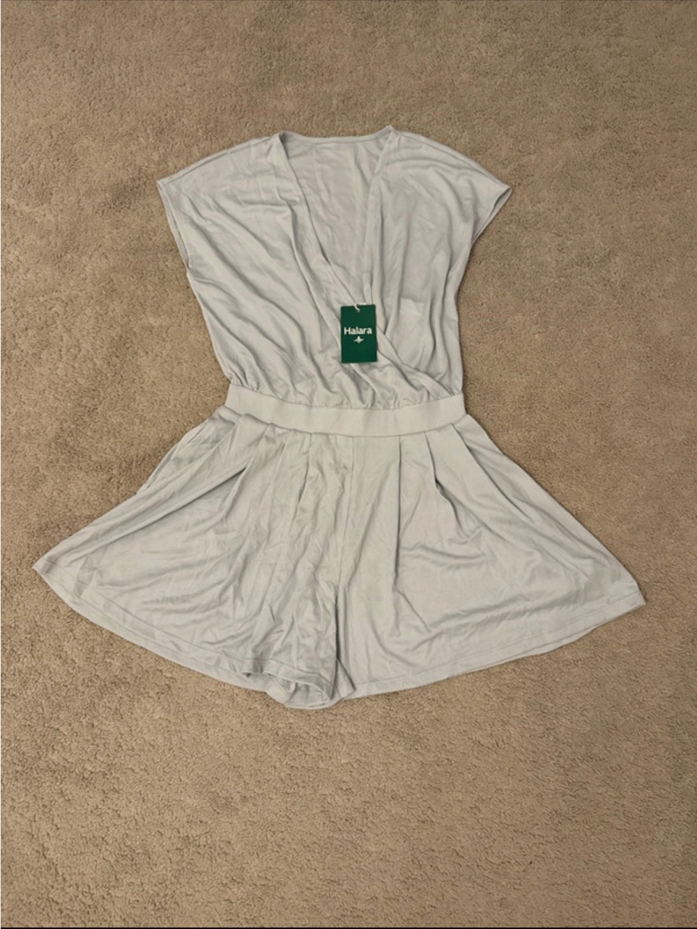 HALARA Light Gray Short Sleeve Romper with Elastic Waist
